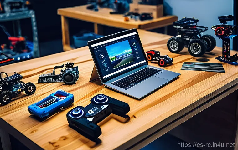 RC카 조종기 업그레이드 방법 - A dynamic, low-angle action shot of a high-performance RC buggy mid-turn on a challenging dirt track...