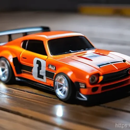 Home 20 RC카 초소형 모델 리뷰 - **Prompt:** A highly detailed, custom-painted micro RC drift car, approximately 1:76 scale, is captu...