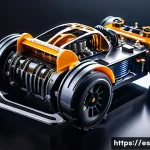 RC카를 활용한 공학 프로젝트 - A detailed close-up of a high-performance brushless electric motor mounted on a sleek RC car chassis...