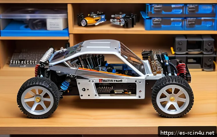 RC카 부품별 가격 비교 - A high-detail close-up of a radio-controlled (RC) car motor setup showcasing both brushed and brushl...